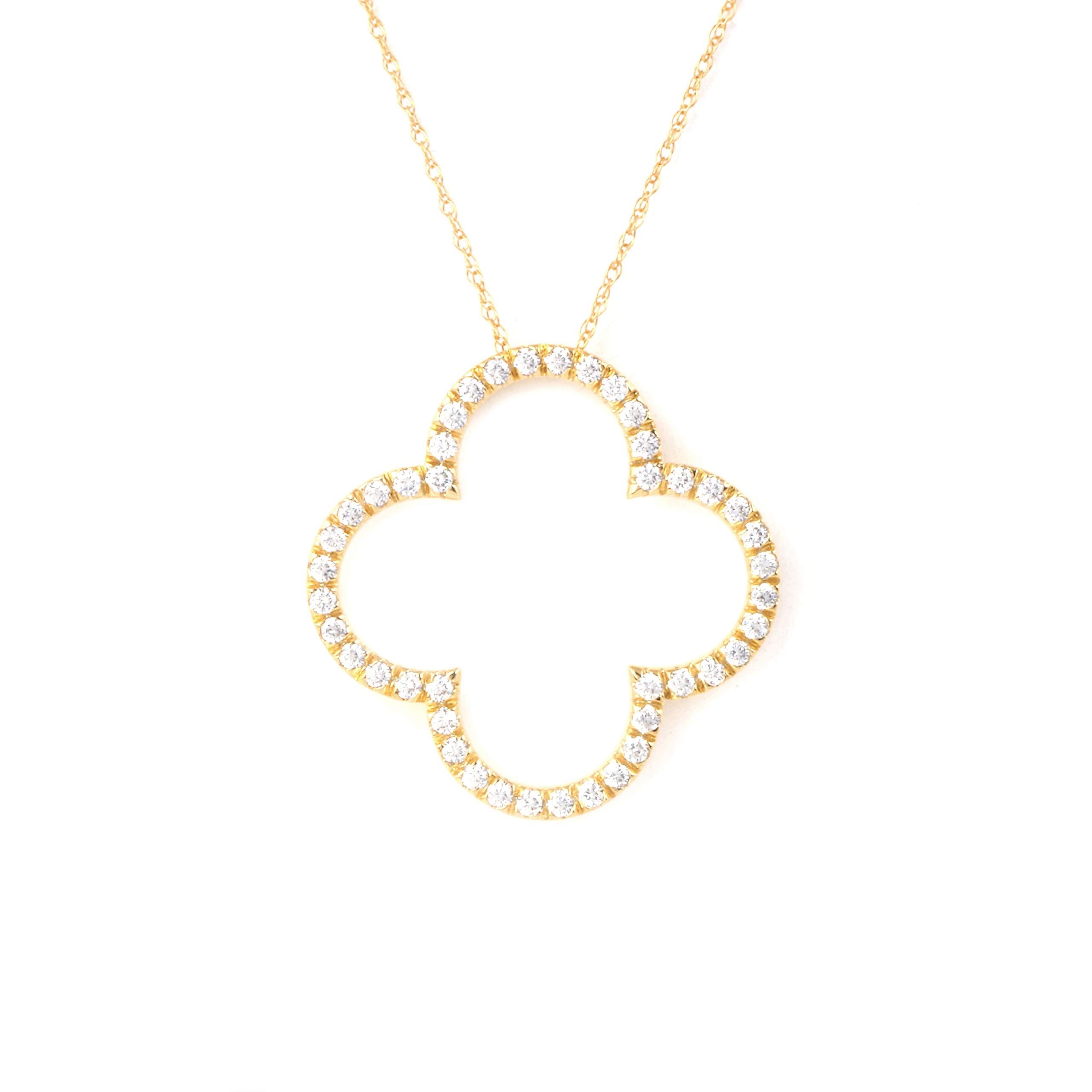 Sterling Silver 1/2 CT.TDW Natural Diamond Clover Pendant Necklace for Women - Rhodium Plated Four Leaf Clover Jewelry - Elegant Gift for Her, Birthday, Anniversary & Special Occasions - by LA BELLA