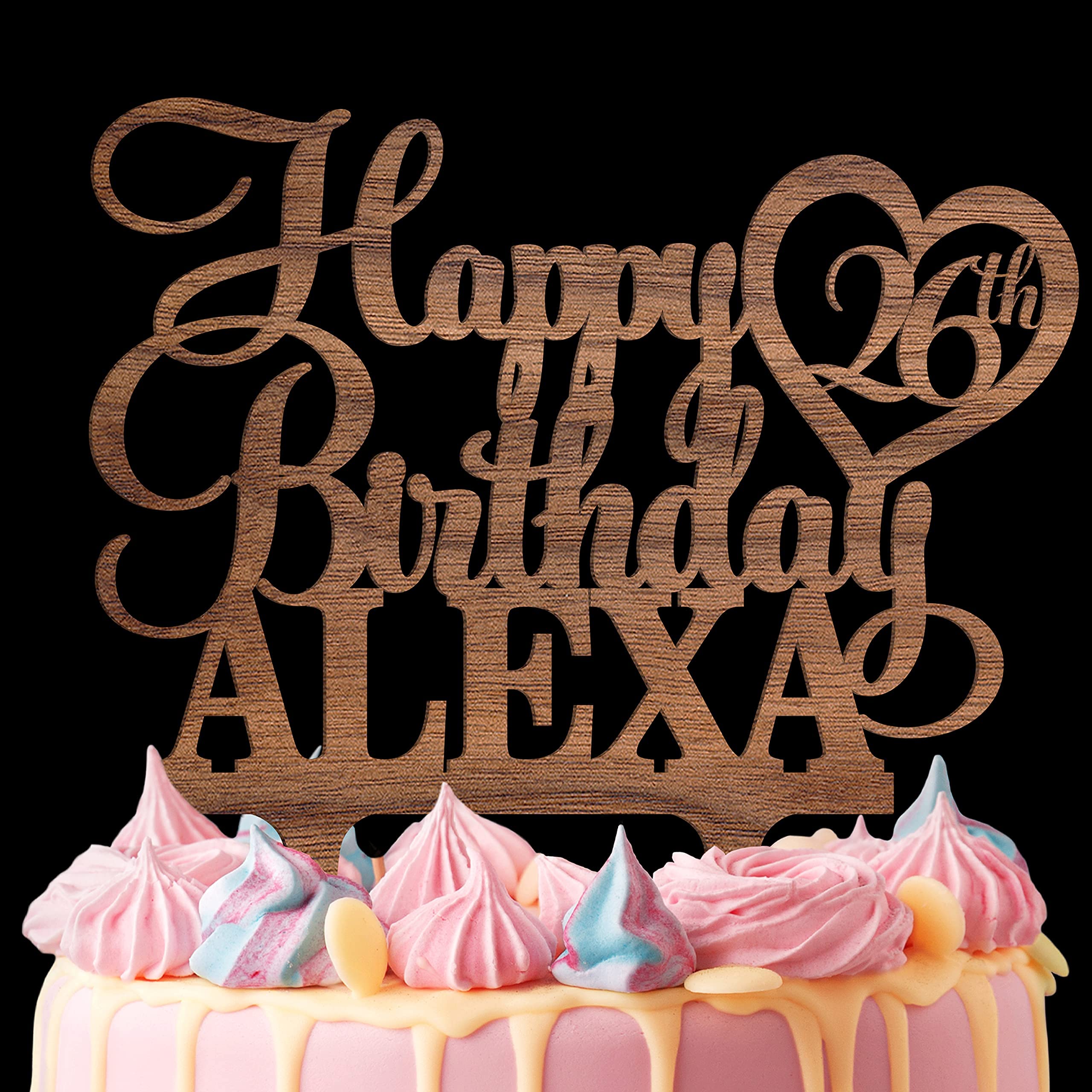 Personalized Wooden Birthday Cake Topper - Custom Name & Age with Heart Decoration for Birthday Parties, Weddings & Special Events