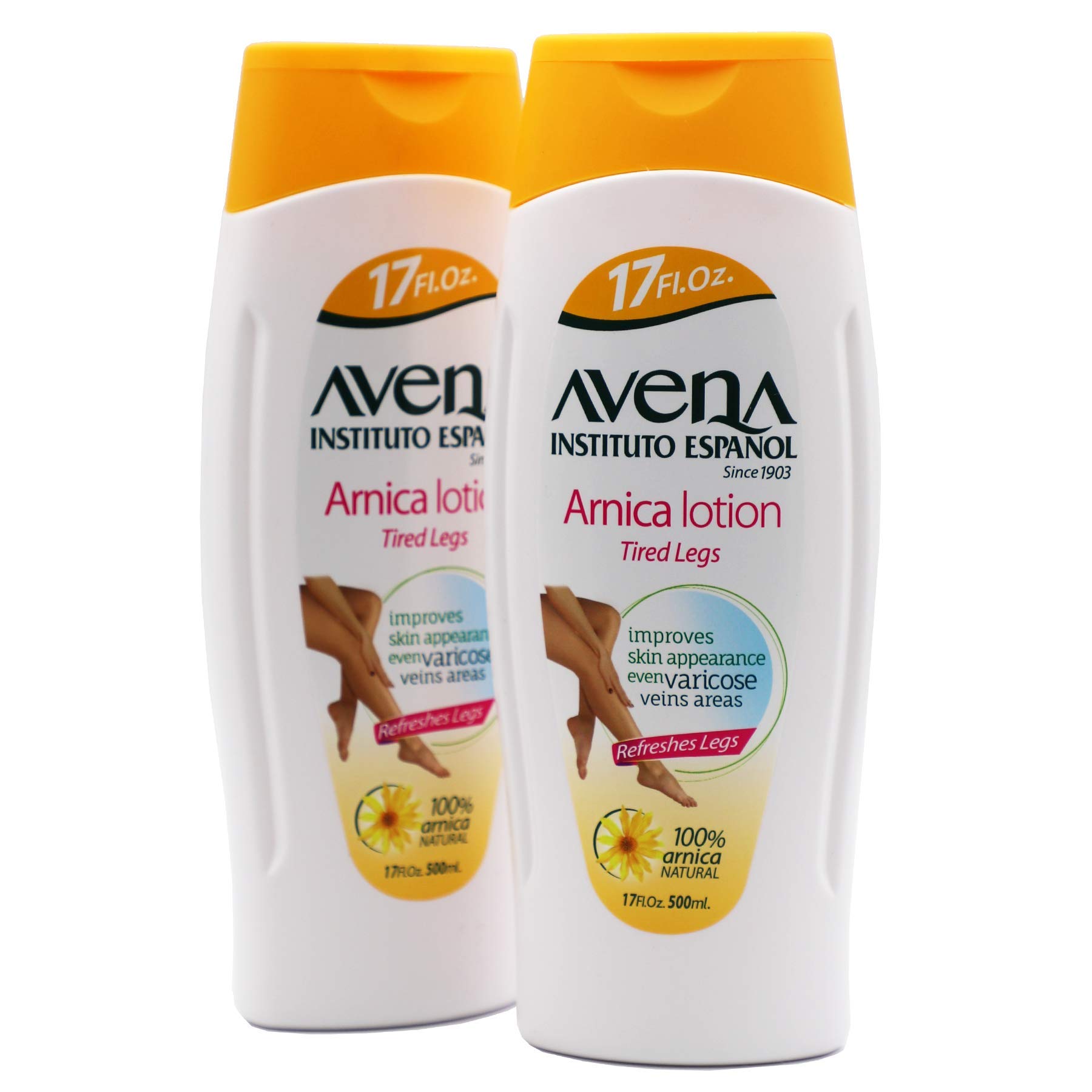 Spanish Avena Instituto Arnica Lotion for Tired Legs - Skin Appearance Improvement & Varicose Veins Relief - Refreshing Leg Care (2-Pack, 17 FL Oz Each) - Perfect for Post-Workout Recovery & Daily Leg Comfort