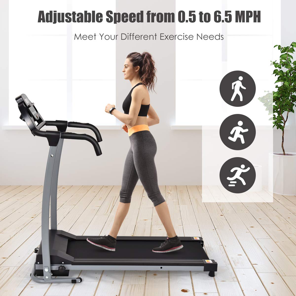 Goplus Folding Treadmill - Electric Running Machine with LED Display & Phone Holder, Portable Compact Superfit Treadmill for Home, Office & Small Spaces - Perfect for Home Gym, Apartment Workouts & Indoor Cardio Training