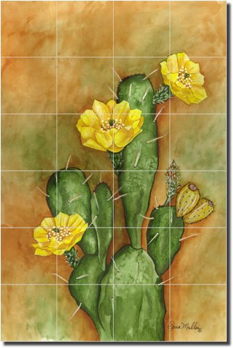 Southwest Ceramic Tile Mural - Cactus & Prickly Pear Design by Sara Mullen - 25.5