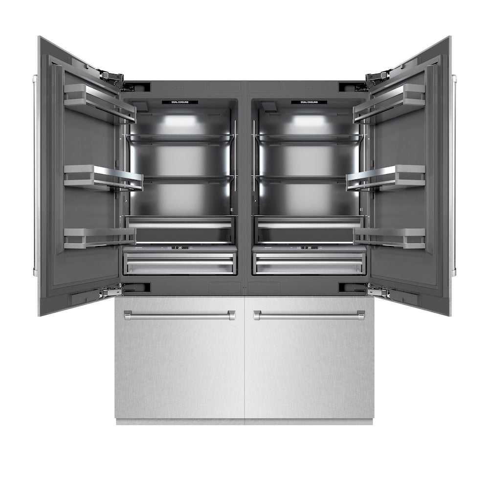 ZLINE 60-Inch 32.2 cu ft French Door Built-In Bottom Freezer Refrigerator with Water Dispenser & Ice Maker - Satin Stainless Steel & Graphite Gray Interior (GRBIV SN 60) for Modern Kitchen & Open Concept Homes