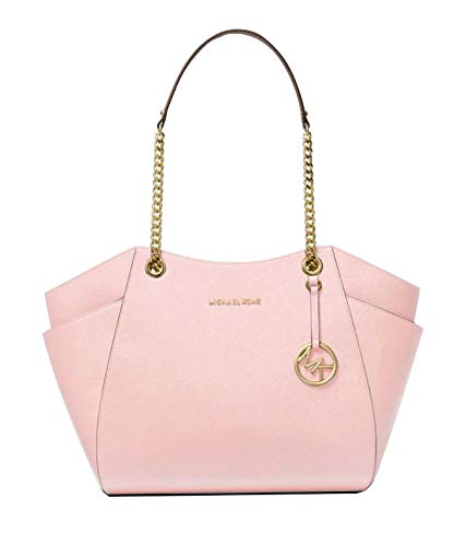 Michael Kors Women's Jet Set Travel Large Tote Bag - Saffiano Leather with Chain Shoulder Strap in Powder Blush | Perfect for Work, Travel & Everyday Use
