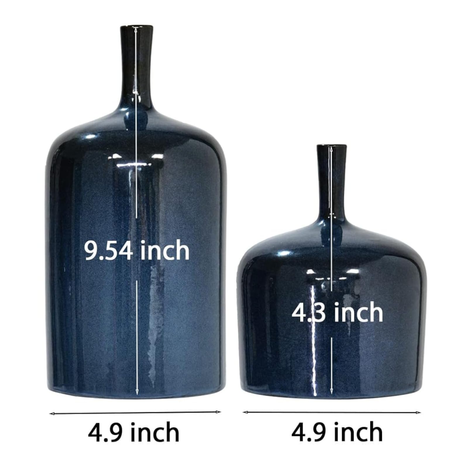 Ceramic Vase Set of 2 - Modern Reactive Glaze Blue Flower Vases for Centerpieces, Long Neck Home Decor for Bedroom, Kitchen, Dining Table | Perfect for Wedding, Housewarming & Farmhouse Decor