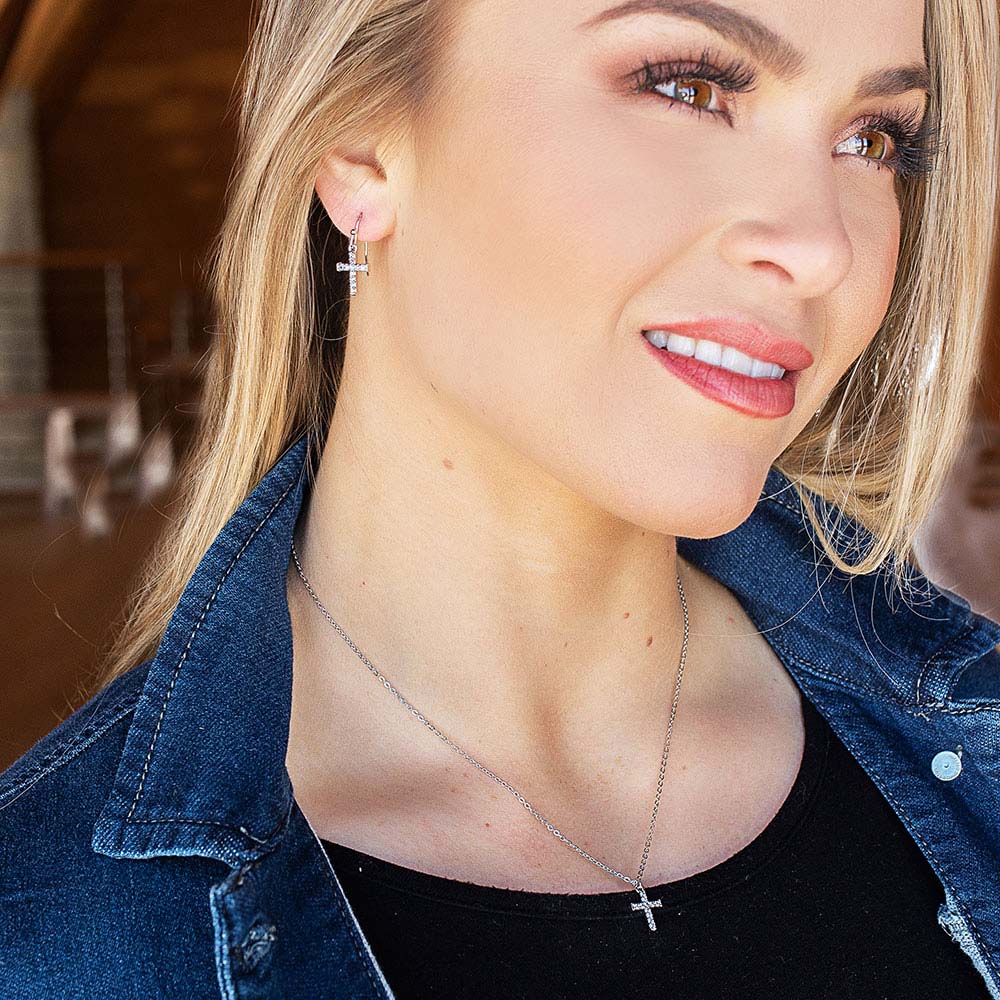 Unwavering Cross Jewelry Set - Sterling Silver Cross Necklace & Earrings Set for Women - Perfect for Church, Weddings & Everyday Faith-Based Fashion