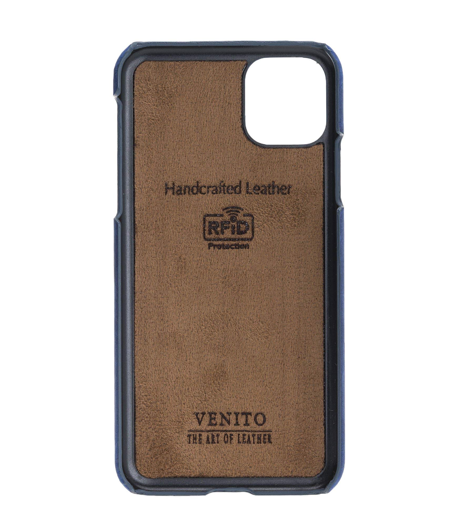 Venito Florence Genuine Leather Wallet Phone Case for iPhone 12/12 Pro (6.1 inch) - RFID Blocking Protection - Detachable Card Holder - Perfect for Travel, Shopping & Everyday Use (Antique Dark Blue)