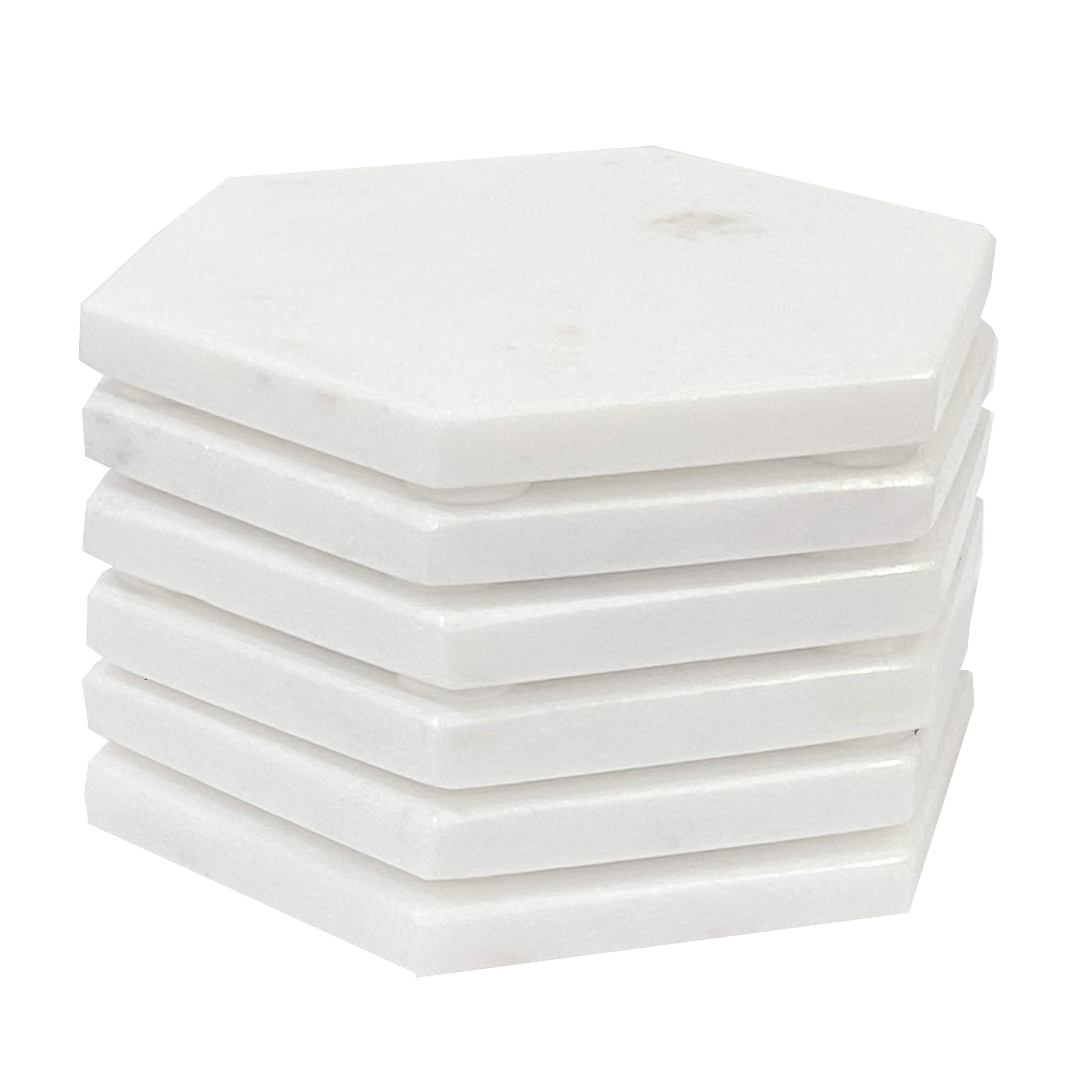 Hexagon White Marble Coasters Set of 6 - Elegant Drink Coasters for Coffee Table, Bar & Home Decor - Non-Slip Coaster for Glasses & Mugs - Perfect for Dining Room, Office & Party Use