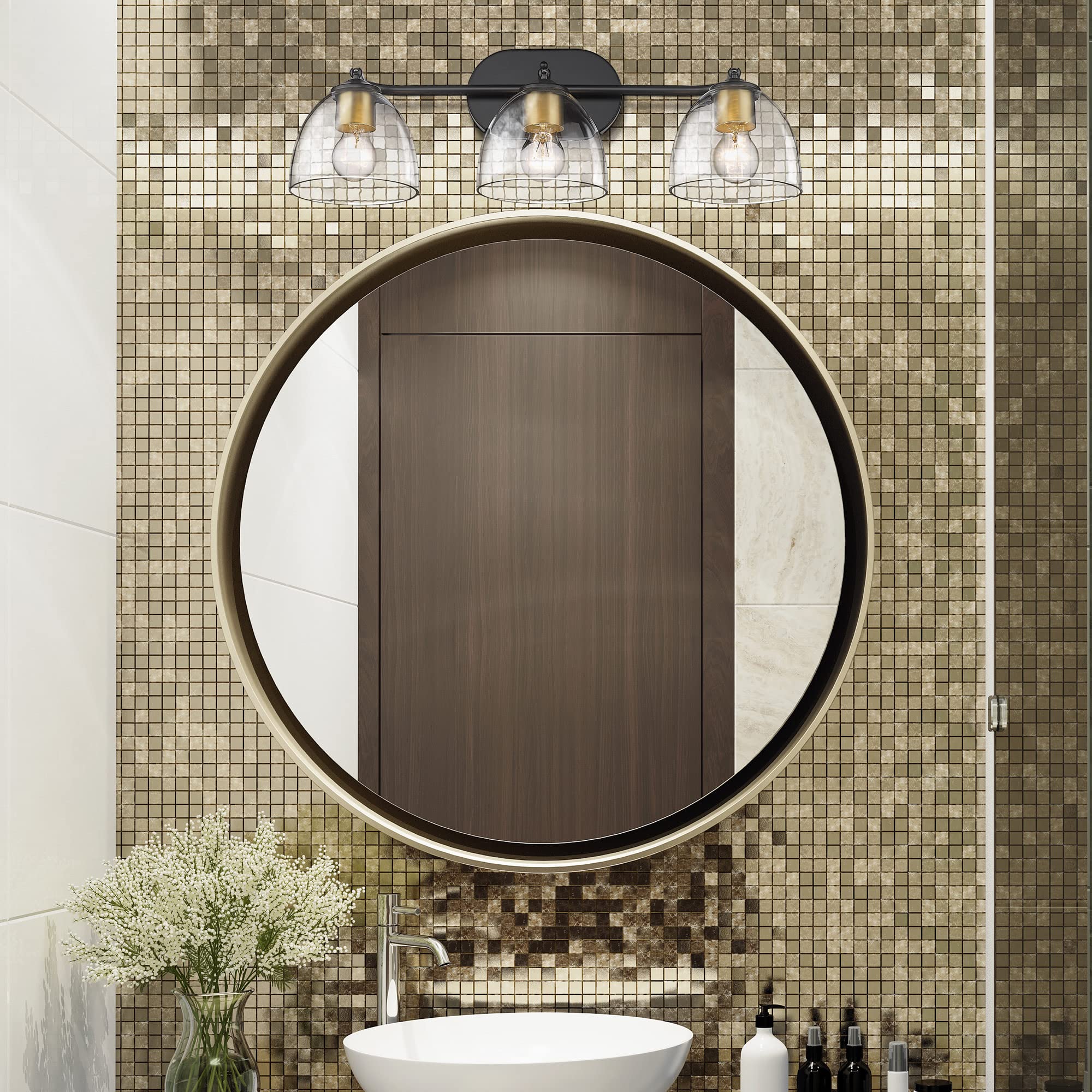 Roxie 3-Light Vanity Light in Matte Black with Clear Glass - Perfect for Bathroom, Bedroom & Dressing Room Makeup Lighting