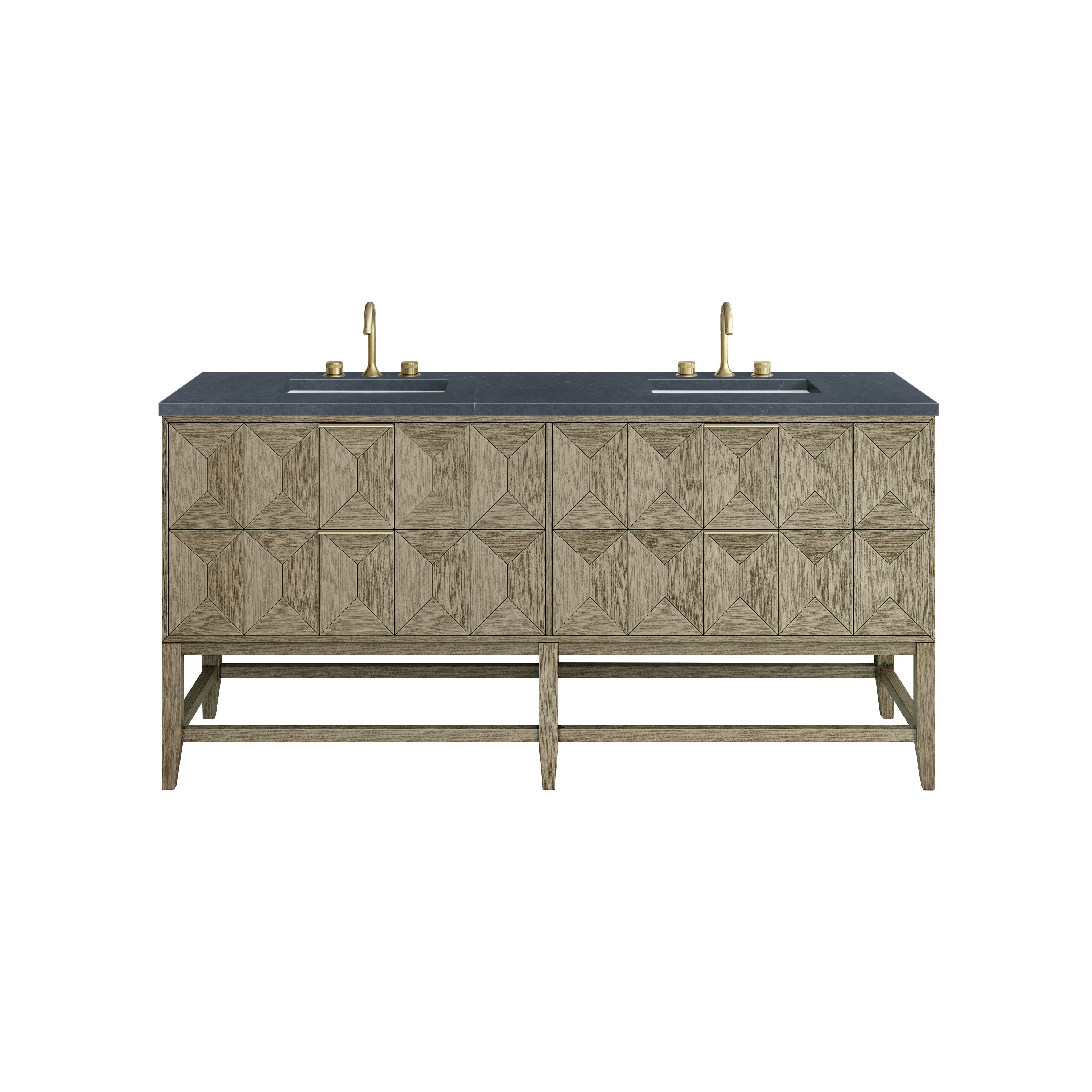 Emmeline 72 Inch Double Bathroom Vanity with Pebble Oak Finish & 3CM Charcoal Soapstone Countertop - Perfect for Master Bathroom Renovation and Modern Home Decor