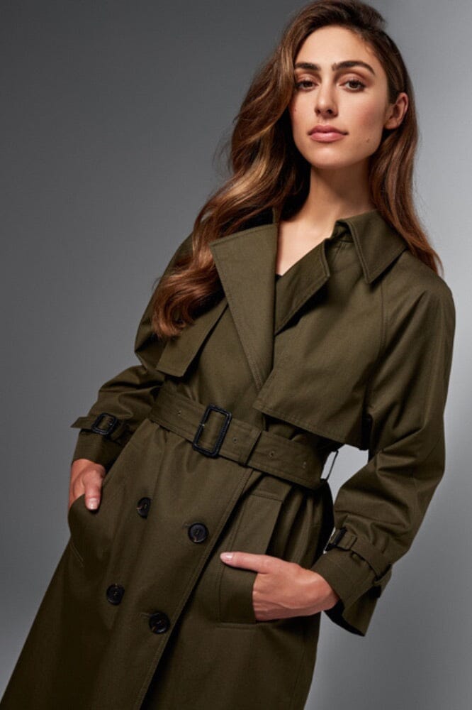 Maddie Oversized Trench Coat for Women - Olive Green Cotton Gabardine Waterproof Long Coat | Perfect for Fall, Winter & Office Wear