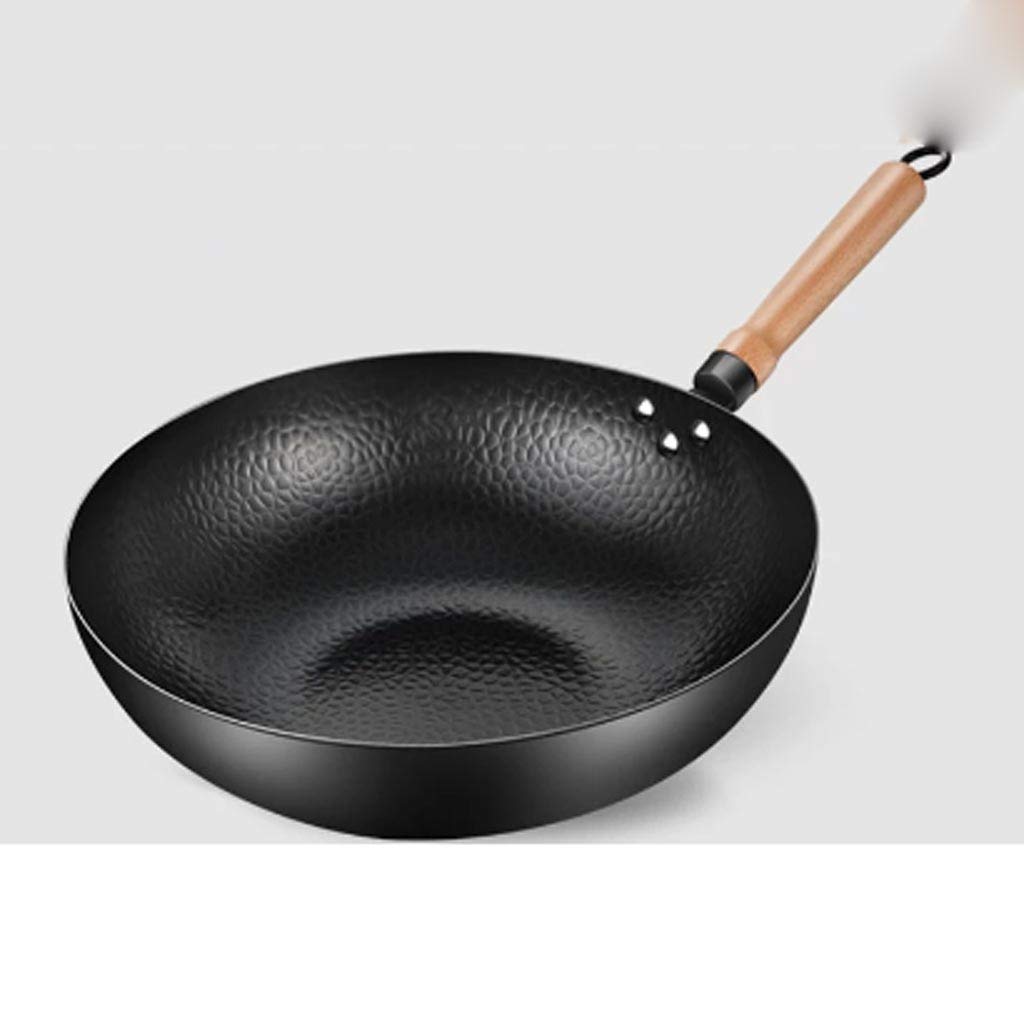 Traditional Handmade Chinese Cast Iron Wok - 12.6 Inch Uncoated Non-Stick Induction Cooker Compatible Wok Pan for Stir-Fry, Deep Frying & Asian Cooking - Perfect for Home Kitchen & Restaurant Use