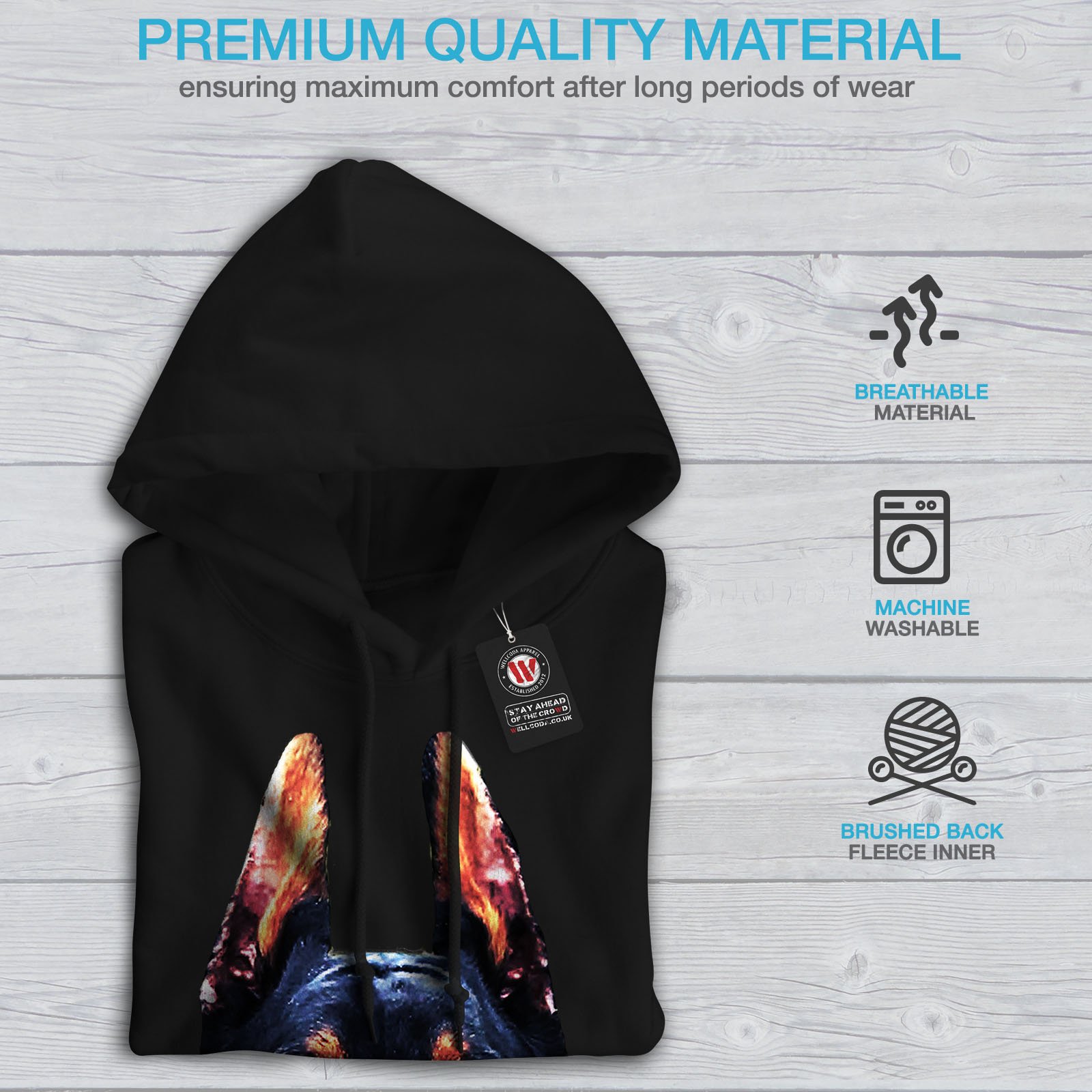 Wellcoda Men's Doberman Print Hoodie - Animal Graphic Pullover Sweatshirt for Casual Wear, Street Style & Dog Lovers Fashion
