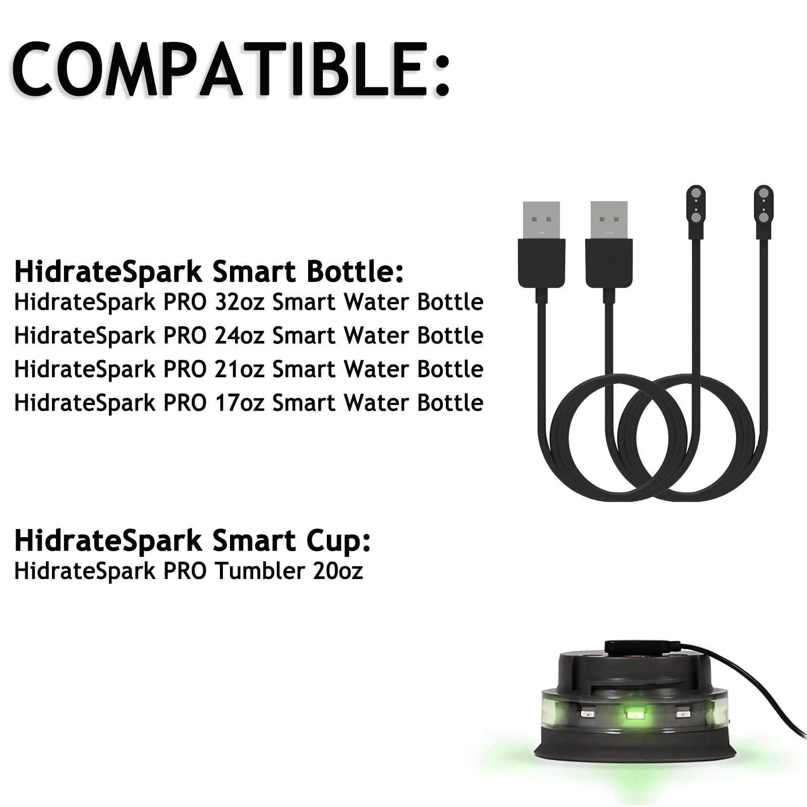 HidrateSpark PRO Charging Cable - Replacement USB Magnetic Charger for HidrateSpark PRO Smart Water Bottle & Tumbler | Fast Charging Accessories for Gym, Office & Travel Use