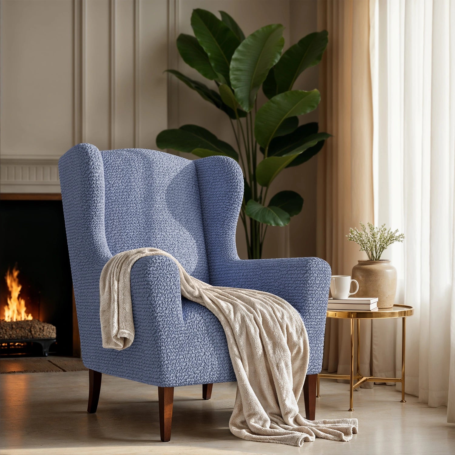 Premium Wingback Chair Slipcover - Microfiber Collection | Washable & Stretchable Furniture Protector for Living Room, Office, or Bedroom