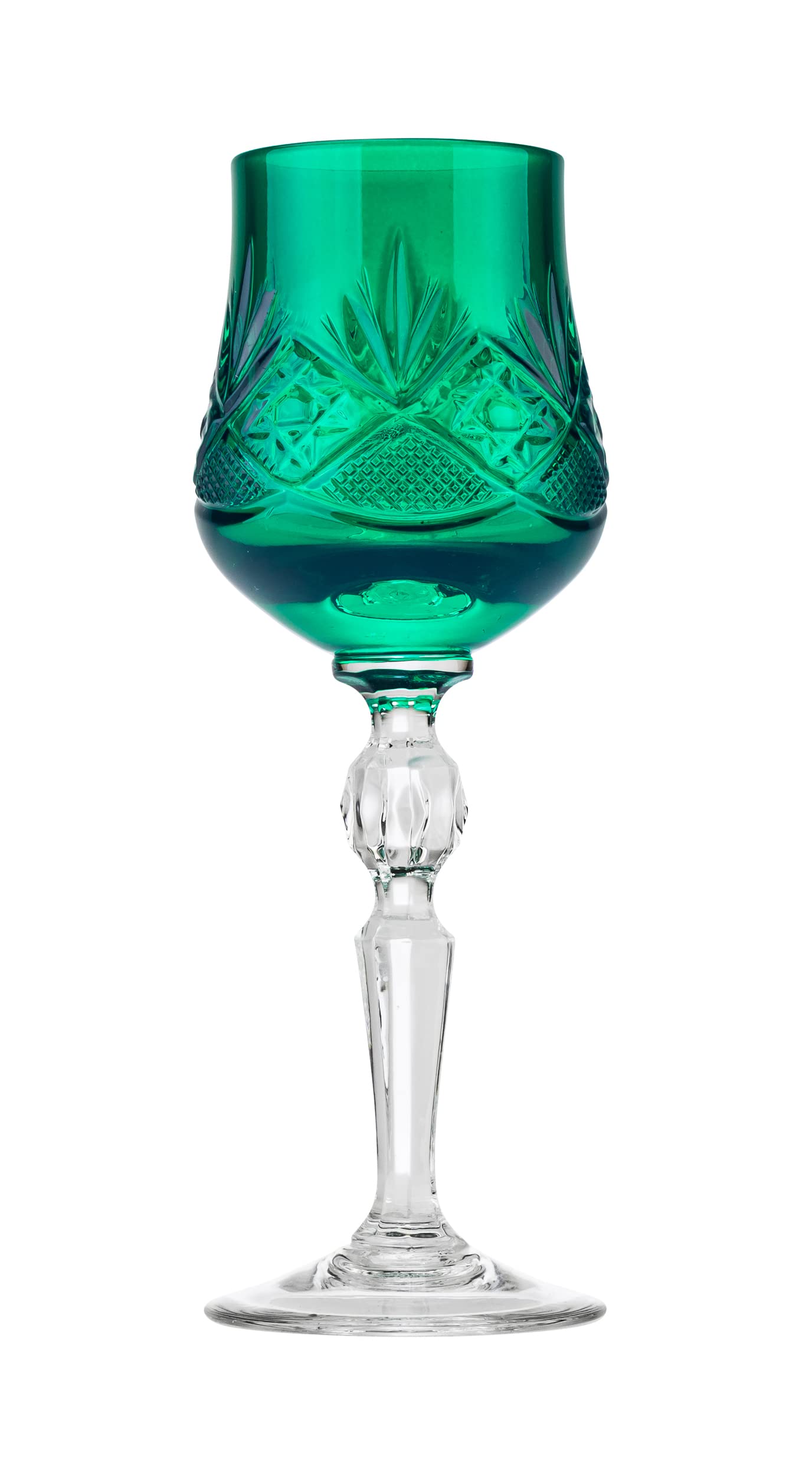 Handmade Crystal Cordial Shot Glasses 2.25 Oz - Set of 6 Green Stemmed Vodka & Liqueur Glasses for Cocktails, Parties & Home Bar Decor (WG7841BC-X)