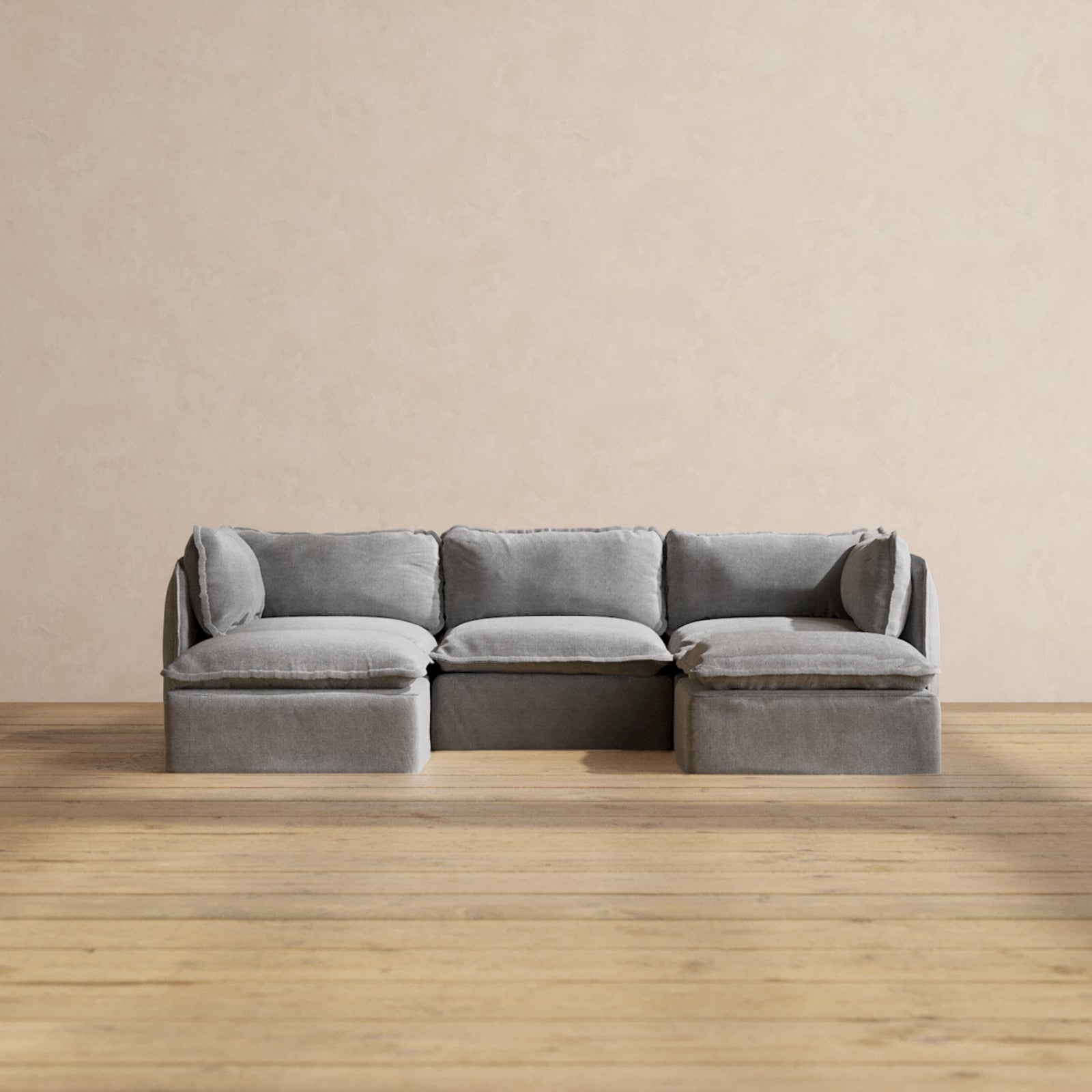 Premium Modular 3-Seater U-Shaped Sectional Sofa in Ash Gray | Luxury Fabric Blend | Perfect for Living Rooms, Home Theaters & Open Concept Spaces