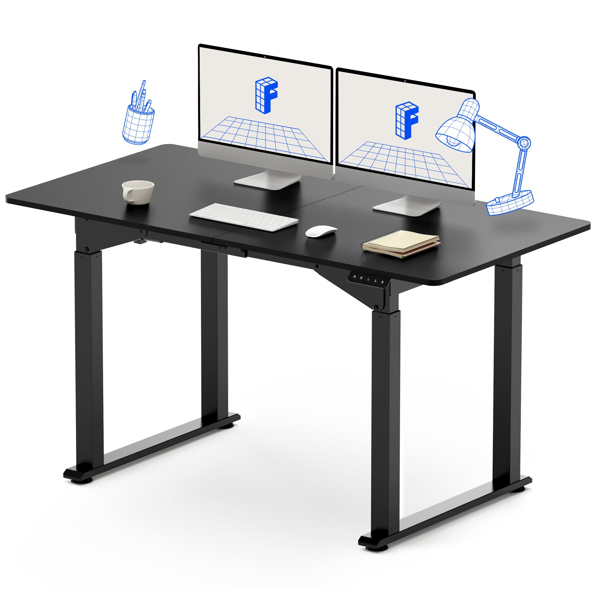 FlexiSpot Dual Motor Electric Standing Desk 55 x 28 Inches - Adjustable Height Sit Stand Desk with Splice Board, Black Frame & Top - Perfect for Home Office, Gaming & Computer Workstation - Ergonomic Workspace Solution for Productivity & Comfort