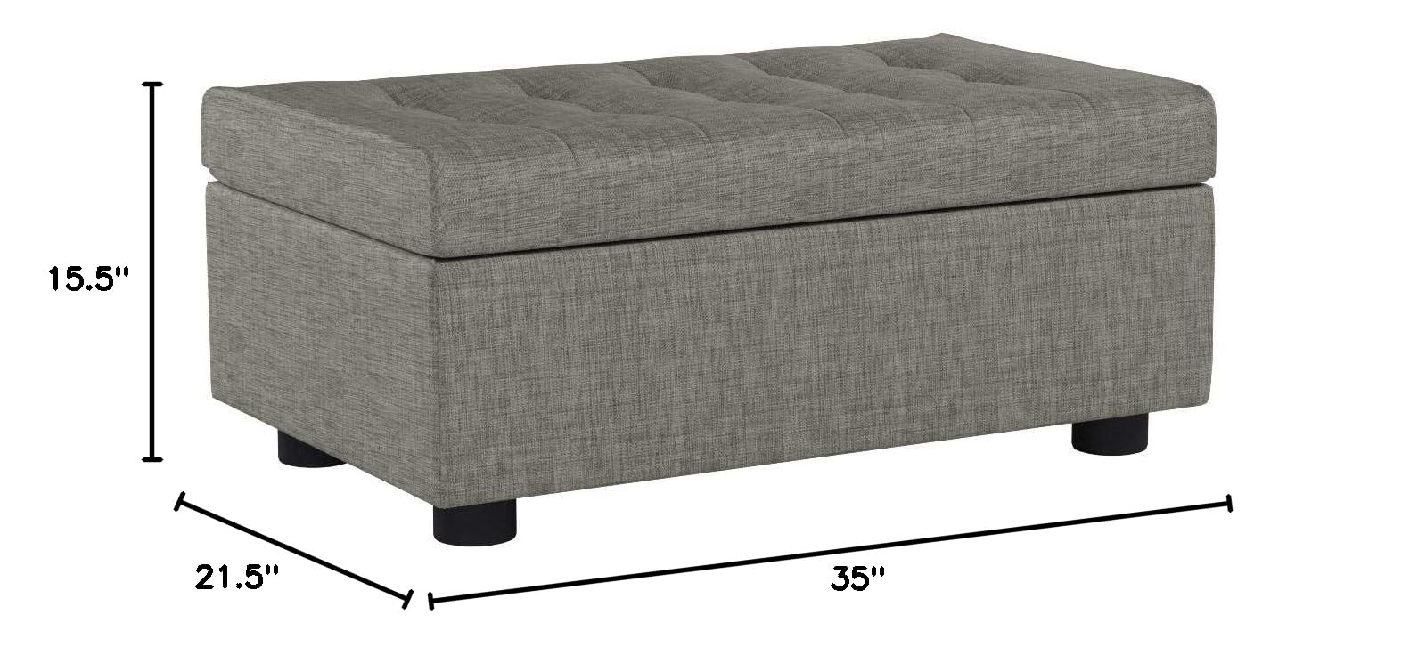 FIRST HILL FHW Arlos Rectangular Fabric Storage Ottoman with Tufted Design - Shadow Gray | Multi-Functional Footrest, Hidden Storage Bench | Perfect for Living Room, Bedroom, and Home Decor