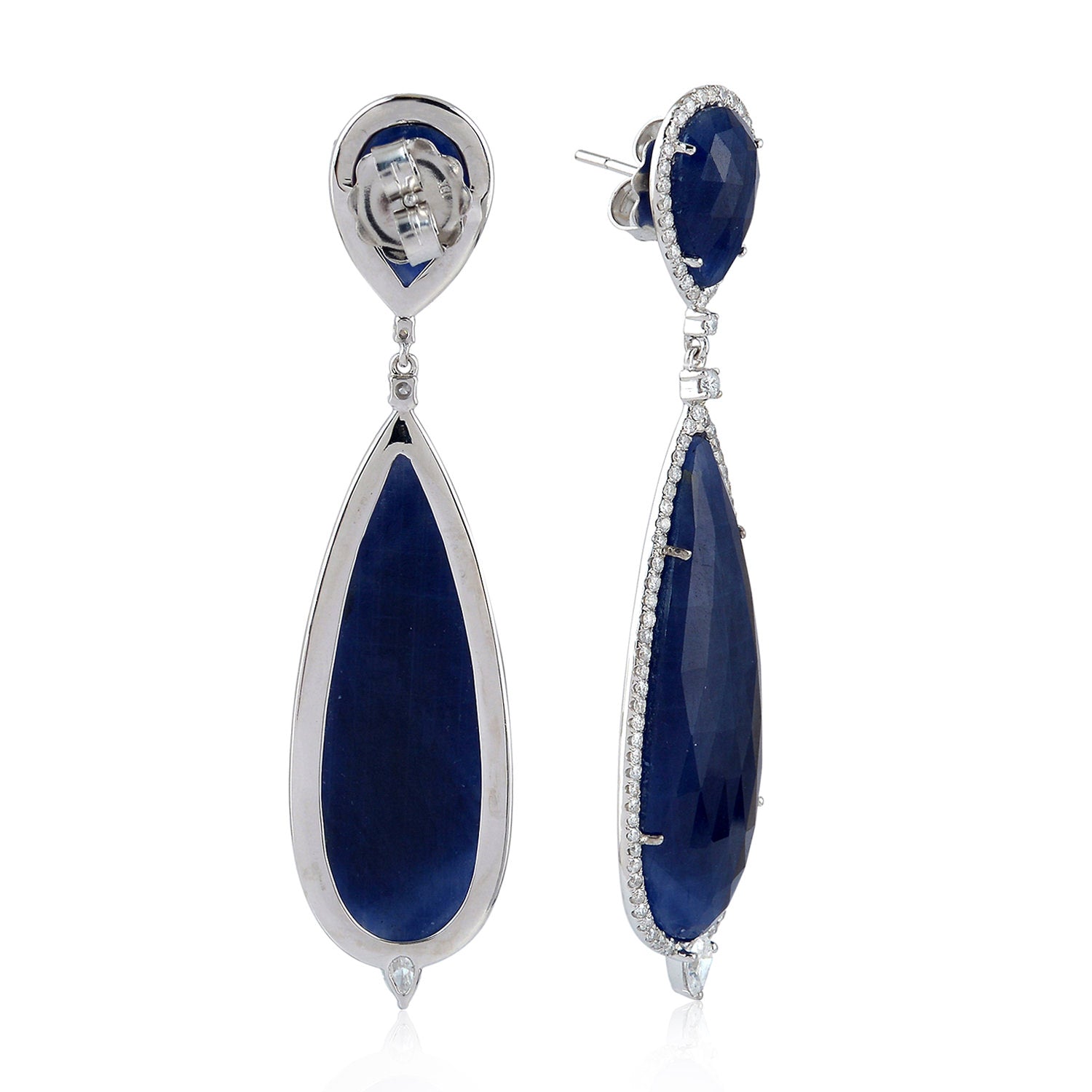 18K White Gold Blue Sapphire and Diamond Drop Earrings for Women - Handmade Elegant Dangle Earrings for Weddings, Parties & Special Occasions