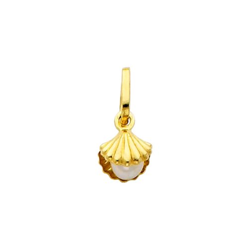 14K Yellow Gold Freshwater Cultured Pearl Shell Pendant Necklace with 0.65mm Box Chain - Elegant Jewelry Gift for Women, Perfect for Weddings, Anniversaries & Special Occasions