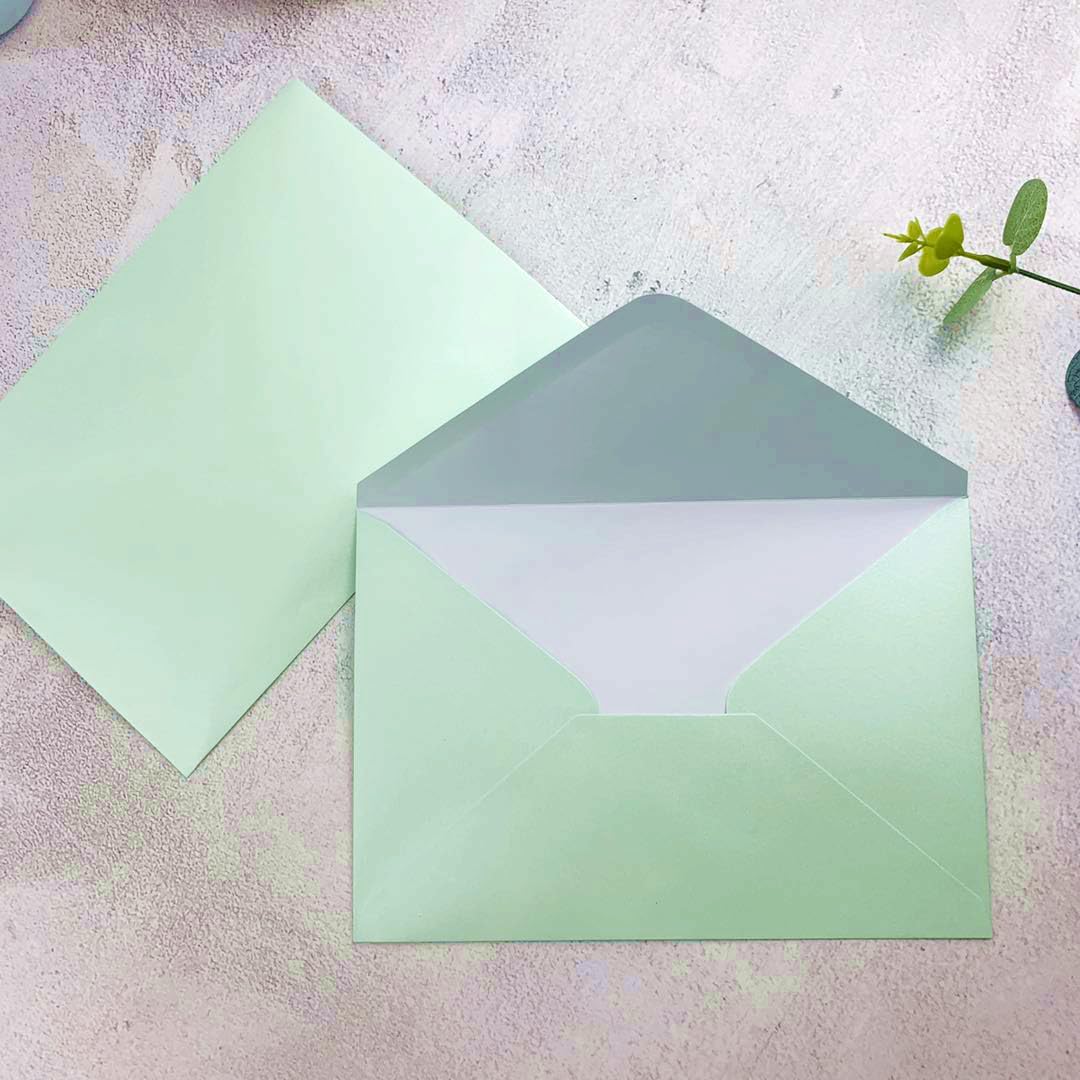 25 Pcs A7 Pearl Light Green Envelopes 5x7 (5.35