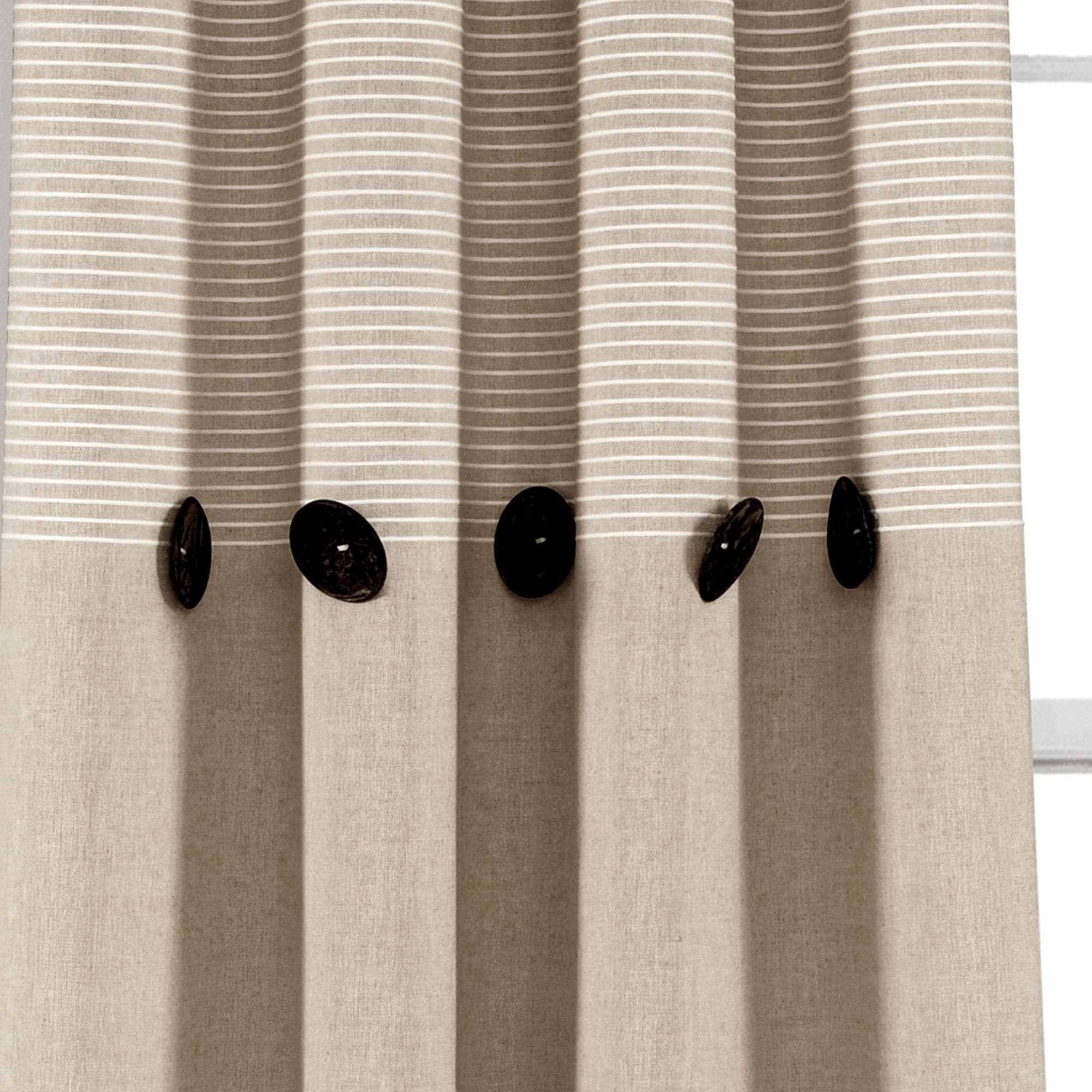 Farmhouse Style Button Stripe Yarn Dyed Woven Cotton Blend Curtain Panel Set - Light Filtering Window Treatments for Living Room, Bedroom & Dining Room