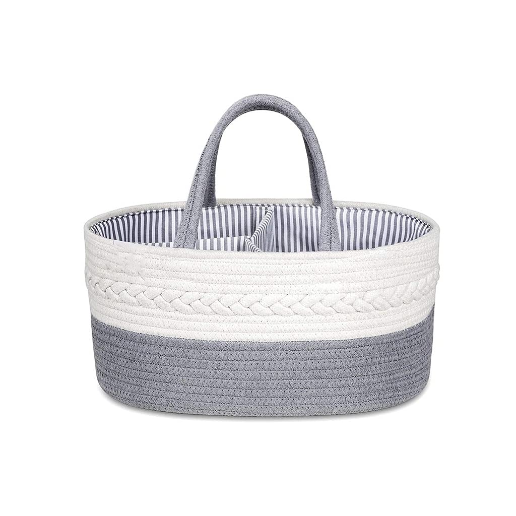 Cotton Rope Knitted Pompom Storage Basket - Decorative Laundry Hamper, Toy Organizer & Photo Prop for Nursery, Kids Room, and Home Decor