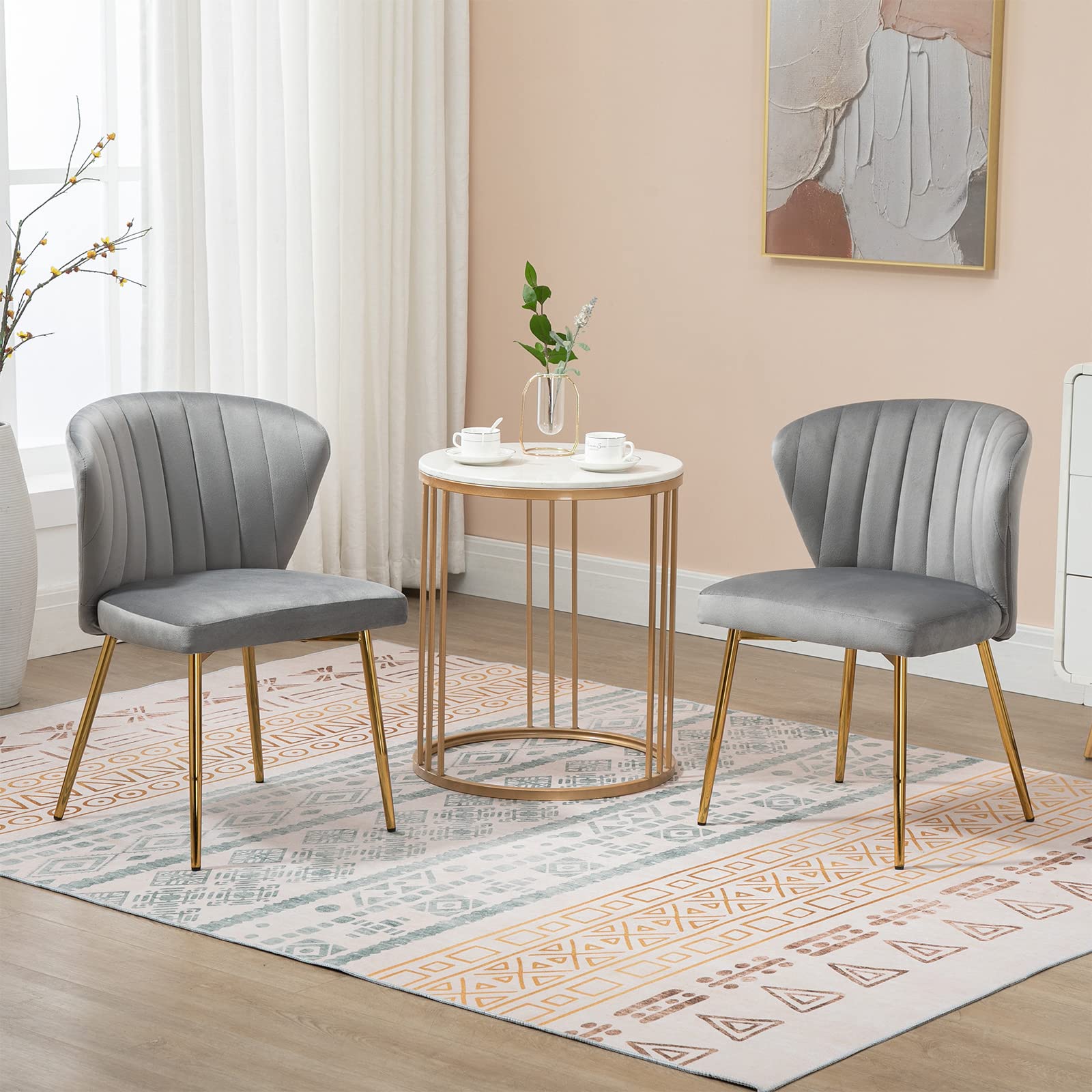 ANOUR Modern Velvet Dining Chairs Set of 2 - Upholstered Accent Chairs with Golden Metal Legs for Living Room, Kitchen, Dining Room & Patio - Grey Contemporary Seating for Home Decor & Entertaining (2 Pack)