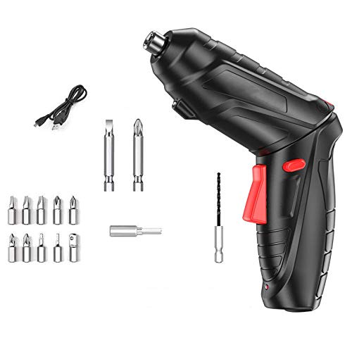 Rechargeable Cordless Electric Screwdriver Set with LED Light - Mini Power Drill for Home DIY, Furniture Assembly, Hanging Pictures & Light Fixtures - Lithium Battery Powered Hand Tool (Black)