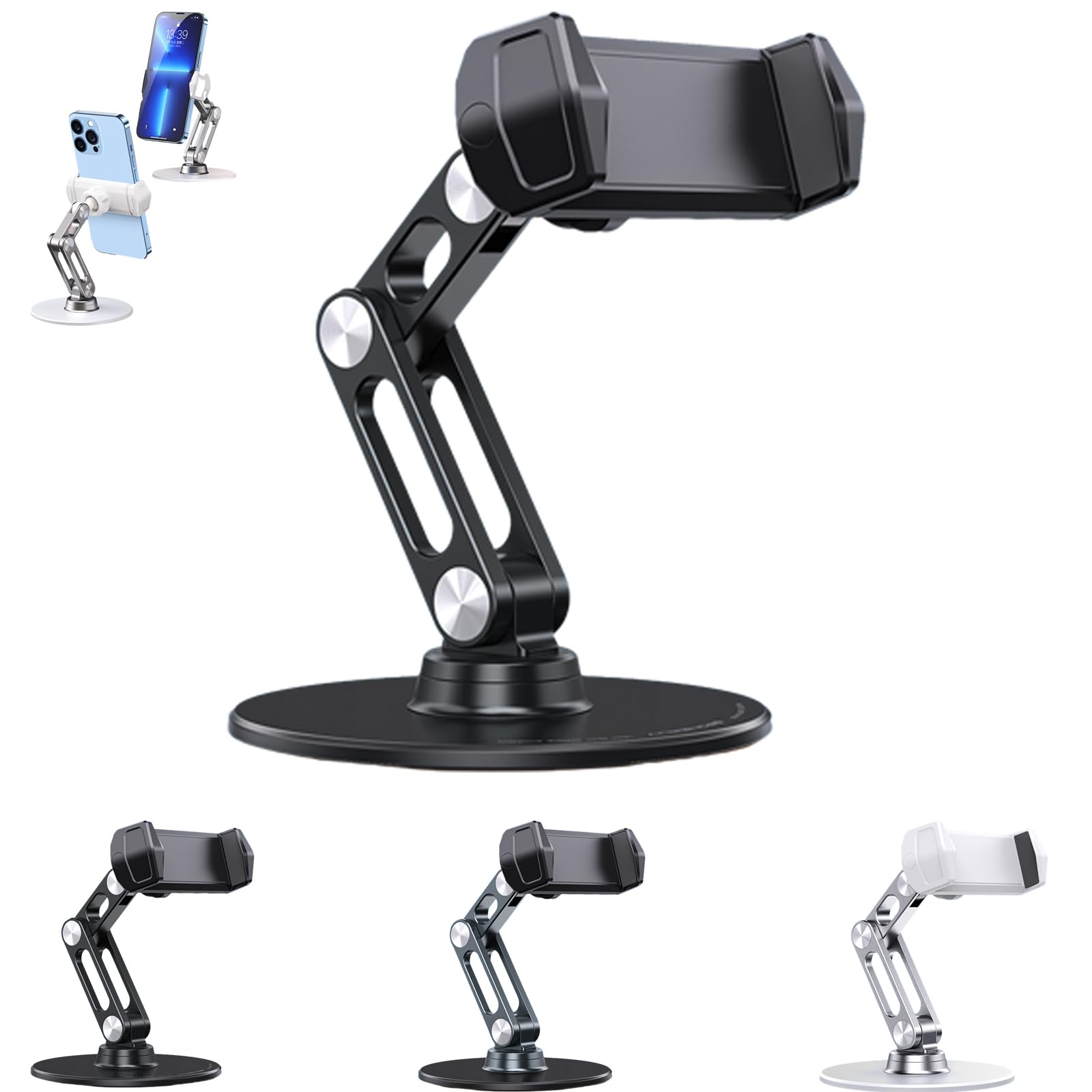 Adjustable Foldable Phone Stand for Desk - Qoo Universal Phone Holder Dock with Height & Angle Adjustment - Compatible with All Smartphones (Black) - Perfect for Home Office, Watching Videos & Video Calls