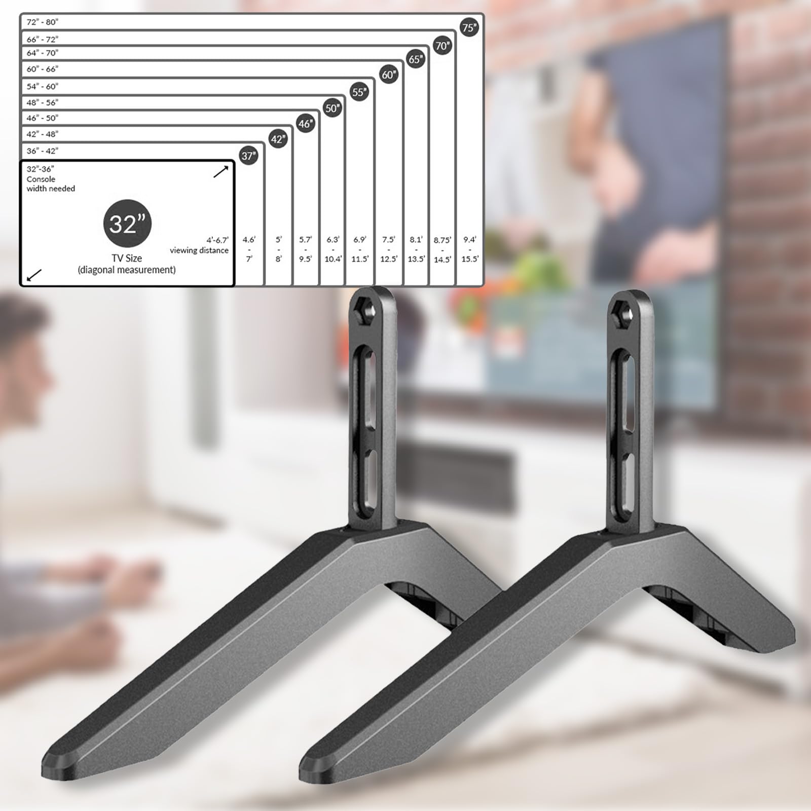 Universal TV Stand Legs - Upgrade TV Base Pedestal Feet with Screws for 32-65 Inch LCD LED Plasma Flat Screen TVs (Black) - Perfect for Living Room, Bedroom & Home Theater Setup