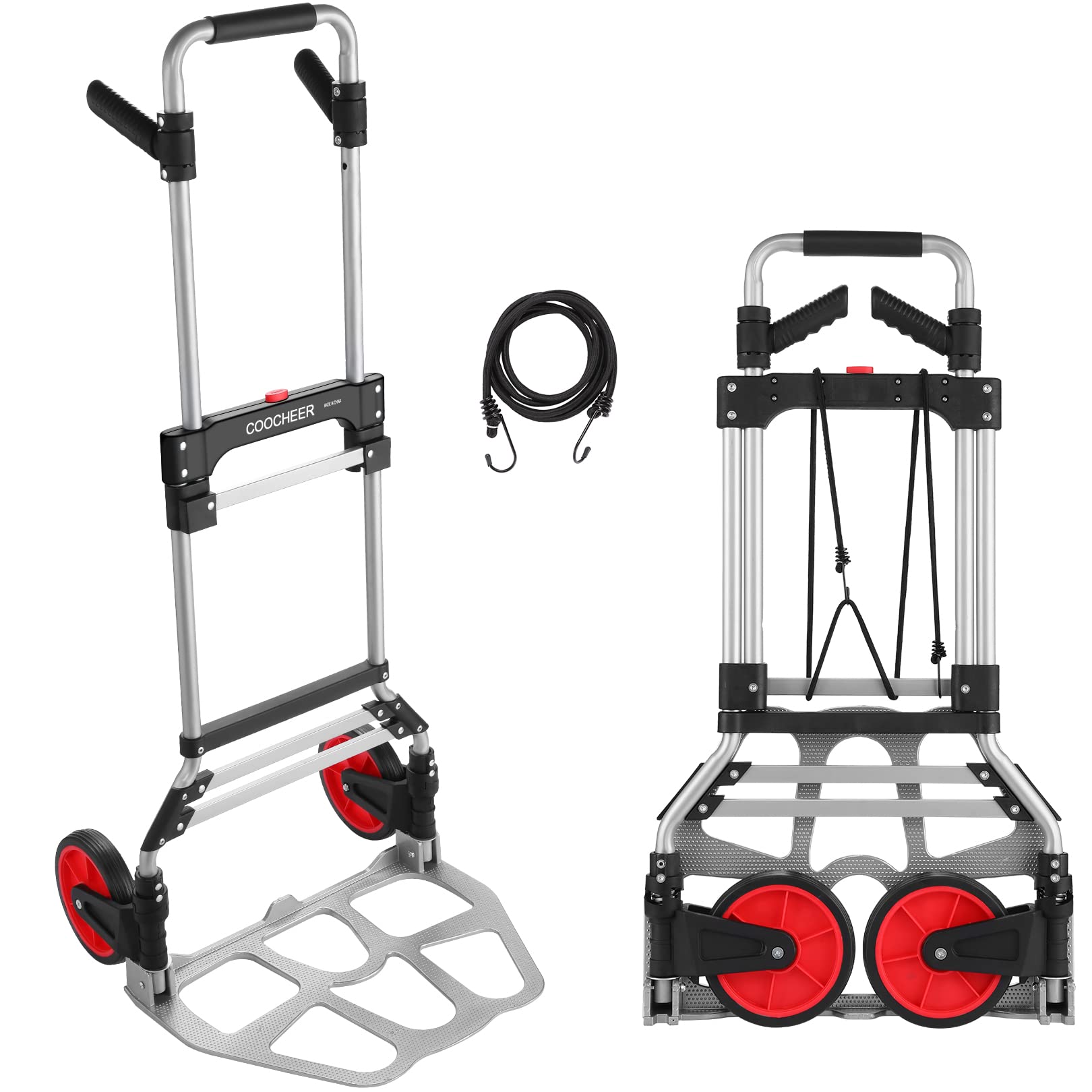 380LB Capacity Folding Hand Truck Dolly - Heavy Duty 2 Wheel Foldable Utility Cart, Collapsible Aluminum Luggage Cart with Telescoping Handle - Perfect for Moving, Warehouse, Home & Office Use