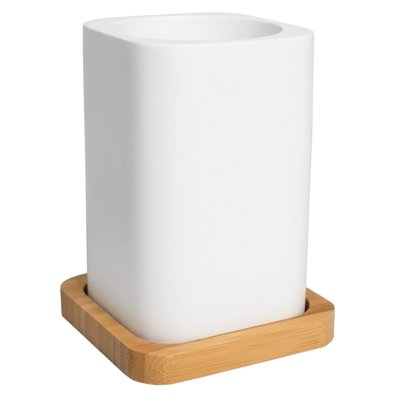 Premium Ritz Bath Accessory Set - Poly Resin & Bamboo Bathroom Tumbler for Spa, Hotel, and Luxury Home Decor - Perfect for Soap Storage, Toothbrush Holder, and Bathroom Organization