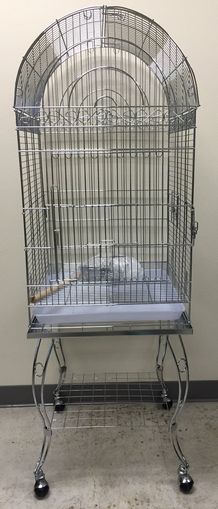 20-Inch Open Top Chrome Parrot Cage with Stainless Steel Cups & Removable Rolling Stand - Spacious Bird Home for Macaws, Cockatoos & Large Parrots - Perfect for Living Rooms, Patios & Aviaries