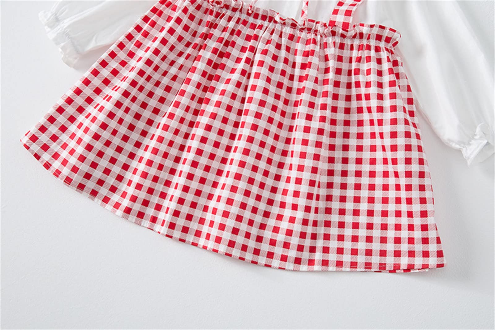 Girls Long Ruffled Sleeve Plaid Patchwork Princess Dress - Toddler Pageant Gown for Special Occasions, Birthday Parties & Photo Shoots