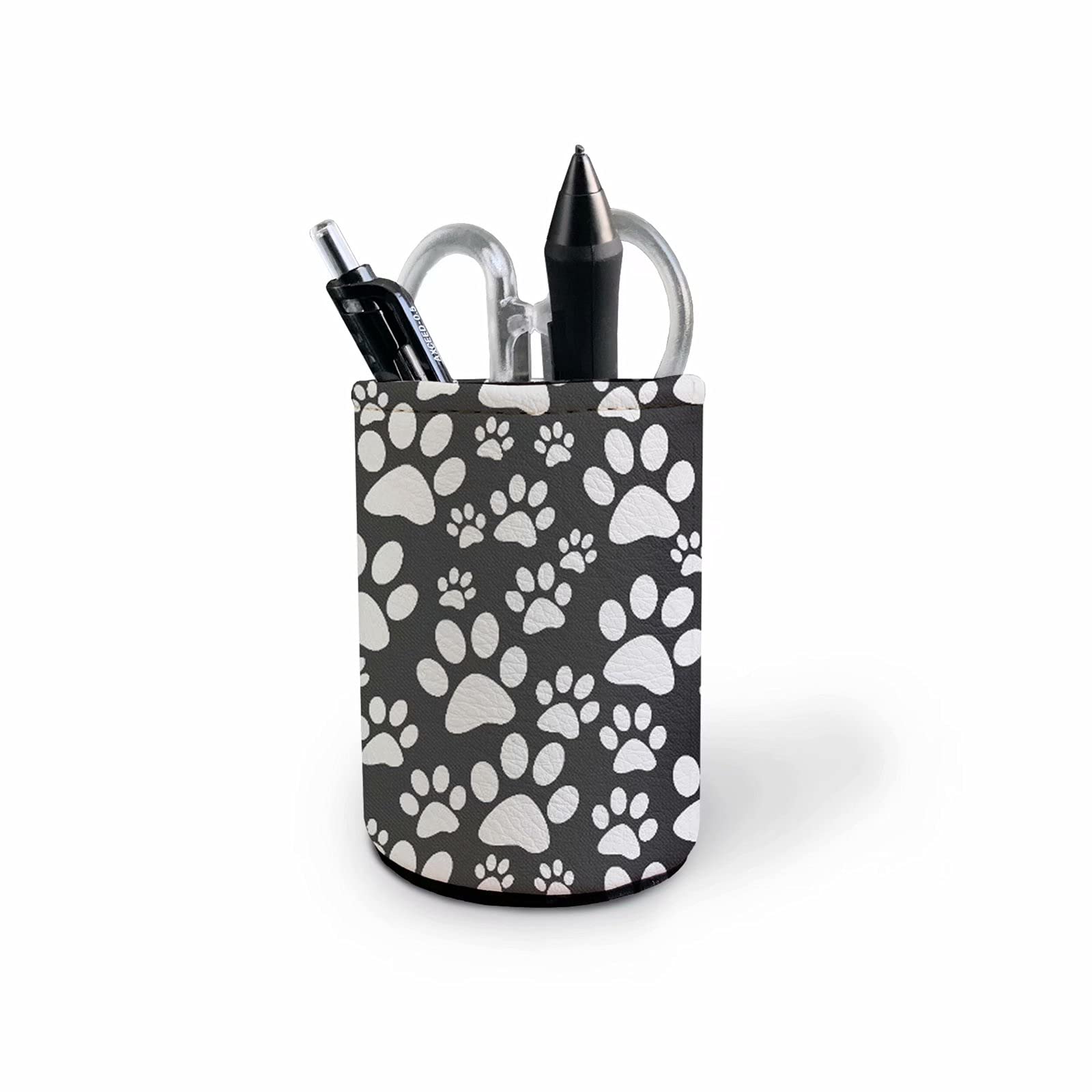 GIFTPUZZ Animal Paw Print Pen Holder - White & Black Desk Organizer for Pencils, Office Supplies & Makeup Brushes | Perfect for Home Office, School & Vanity Station