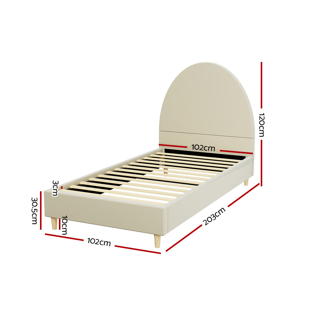 Ella Arched Single Bed Frame - Cream Velvet Upholstered Platform Bed with Wooden Legs for Small Spaces | Perfect for Kids, Teens & Guest Rooms