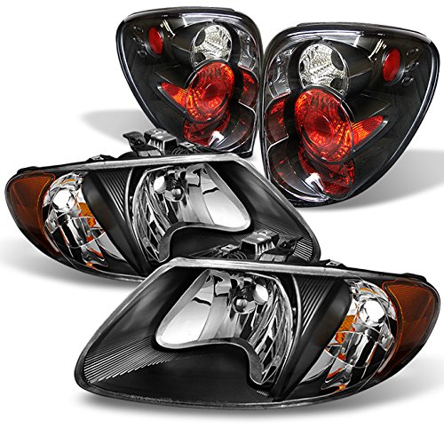 AKKON Black Amber Headlights & Black Rear Tail Lights for 2001-2007 Dodge Caravan - Complete Lighting Kit for Enhanced Visibility & Style | Perfect for Night Driving, Car Upgrades & Customization
