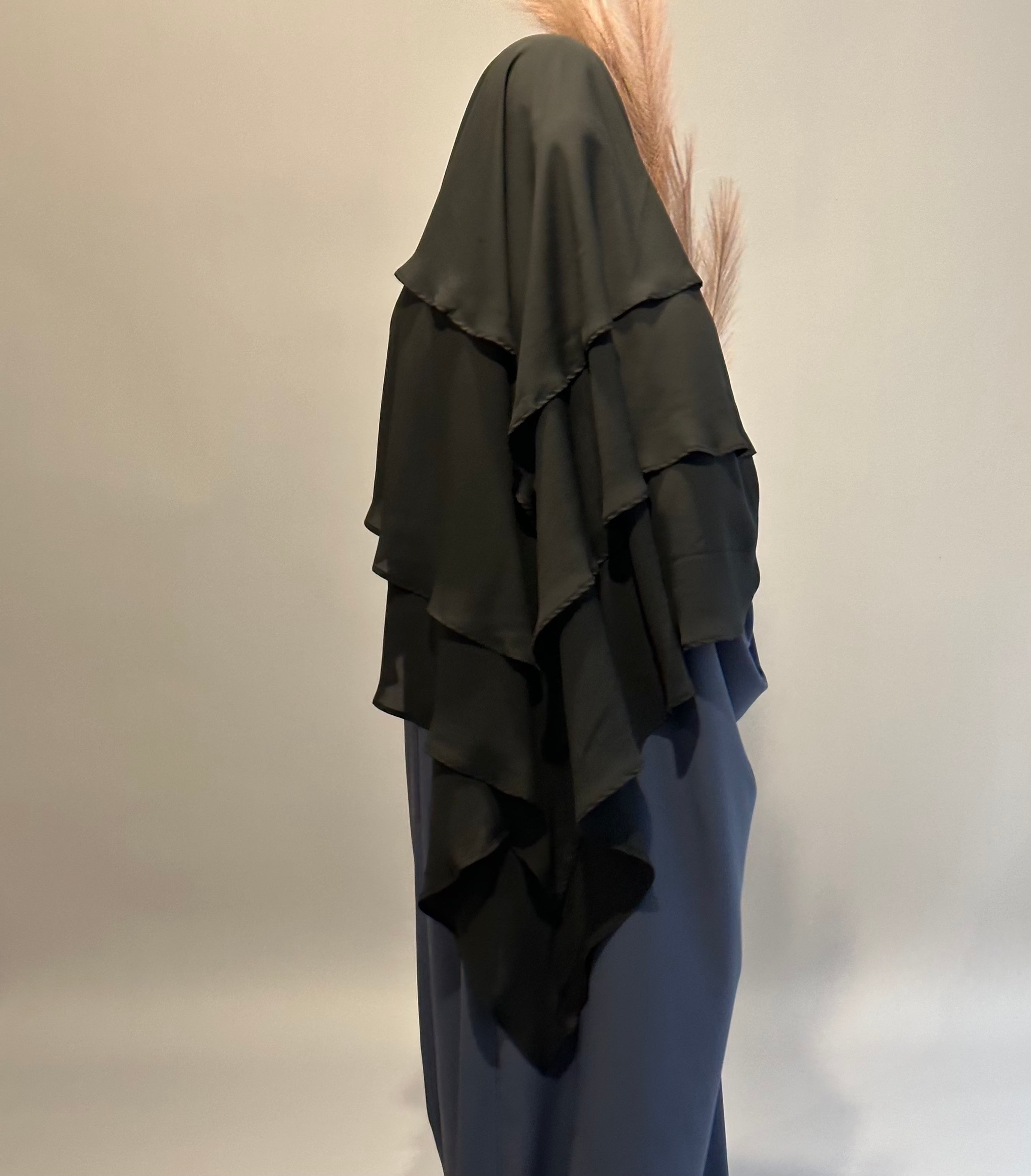 3 Layer Black Khimar - Modest Muslim Prayer Scarf for Women - Perfect for Prayer, Hijab, and Everyday Wear