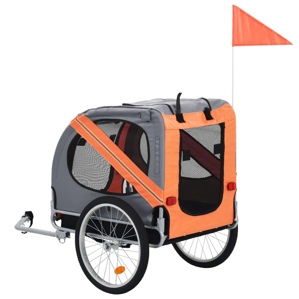 Durable Dog Bike Trailer with Non-Slip Base & Safety Reflectors - Easy to Assemble Oxford Fabric & Steel Frame Pet Carrier - Orange & Gray for Cycling Adventures & Outdoor Travel with Your Dog