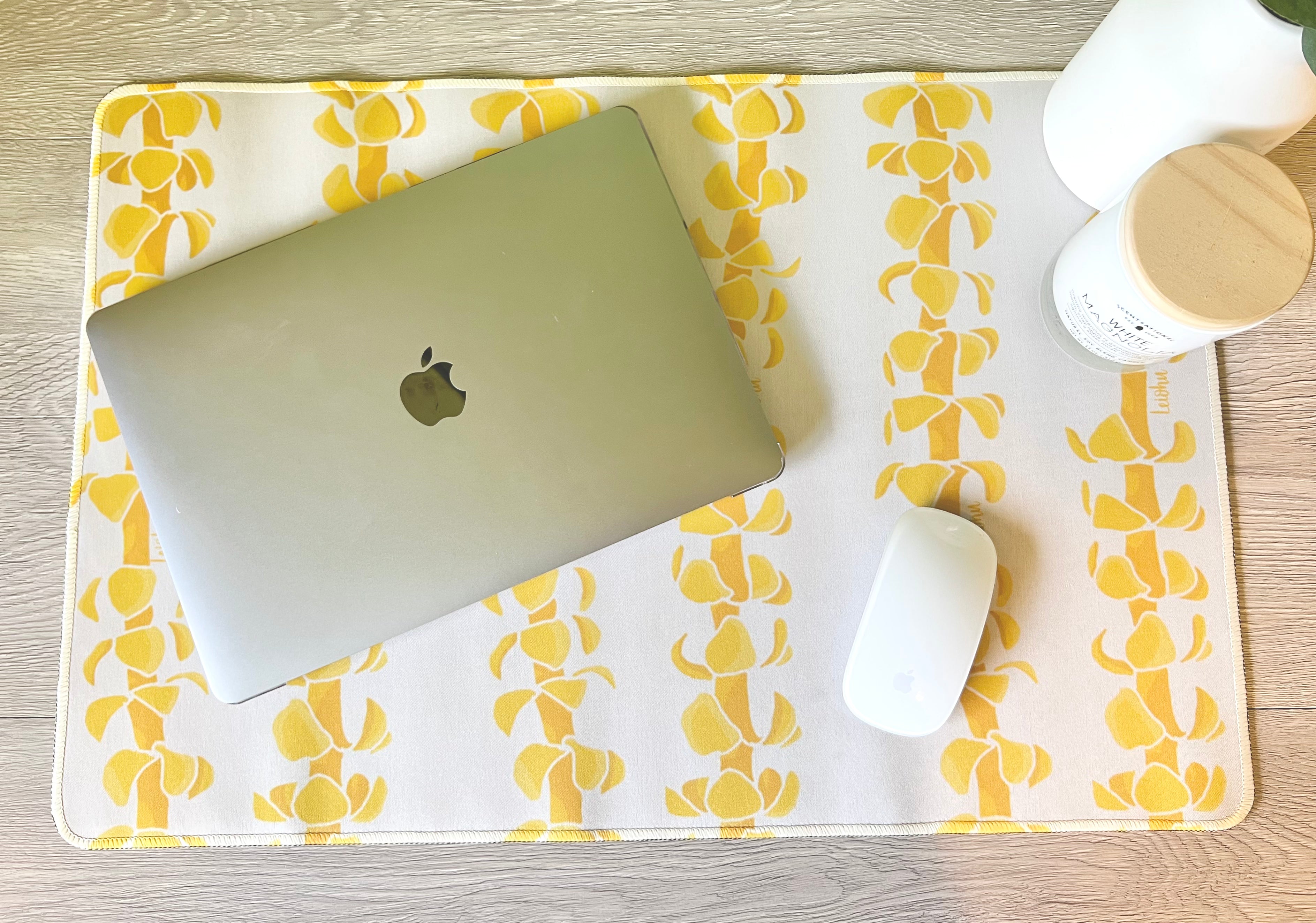 Puakenikeni Lei Desk Mat - Non-Slip Office Mouse Pad with Hawaiian Floral Design for Laptop & Computer Workstations | Perfect for Home Office, Gaming Setup & Workspace Decor
