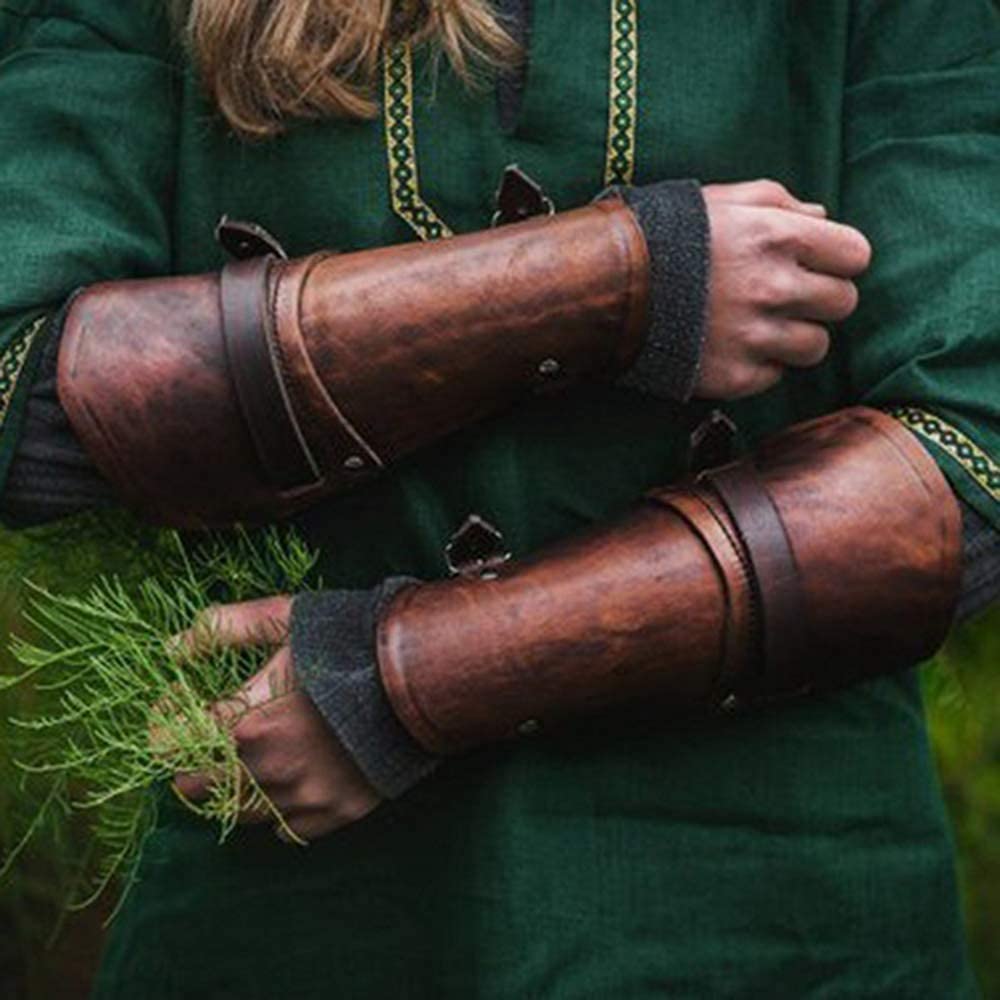 Medieval Gauntlet Wristband - Punk Gothic Faux Leather Armor Bracer with Buckles - Perfect for LARP, Cosplay, Renaissance Fairs & Gothic Fashion