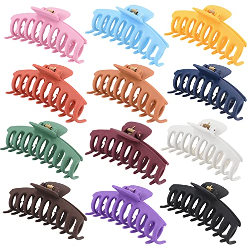 12 Color Matte Hair Claw Clips - 4.3 Inch Non-Slip for Thick Hair | Women's Hair Accessories for Work & Travel