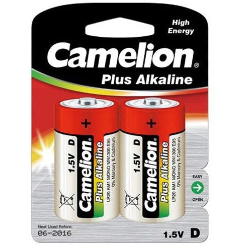 Camelion Plus Alkaline D Batteries 2-Pack - Long-Lasting Power for Flashlights, Toys, Radios & Emergency Devices