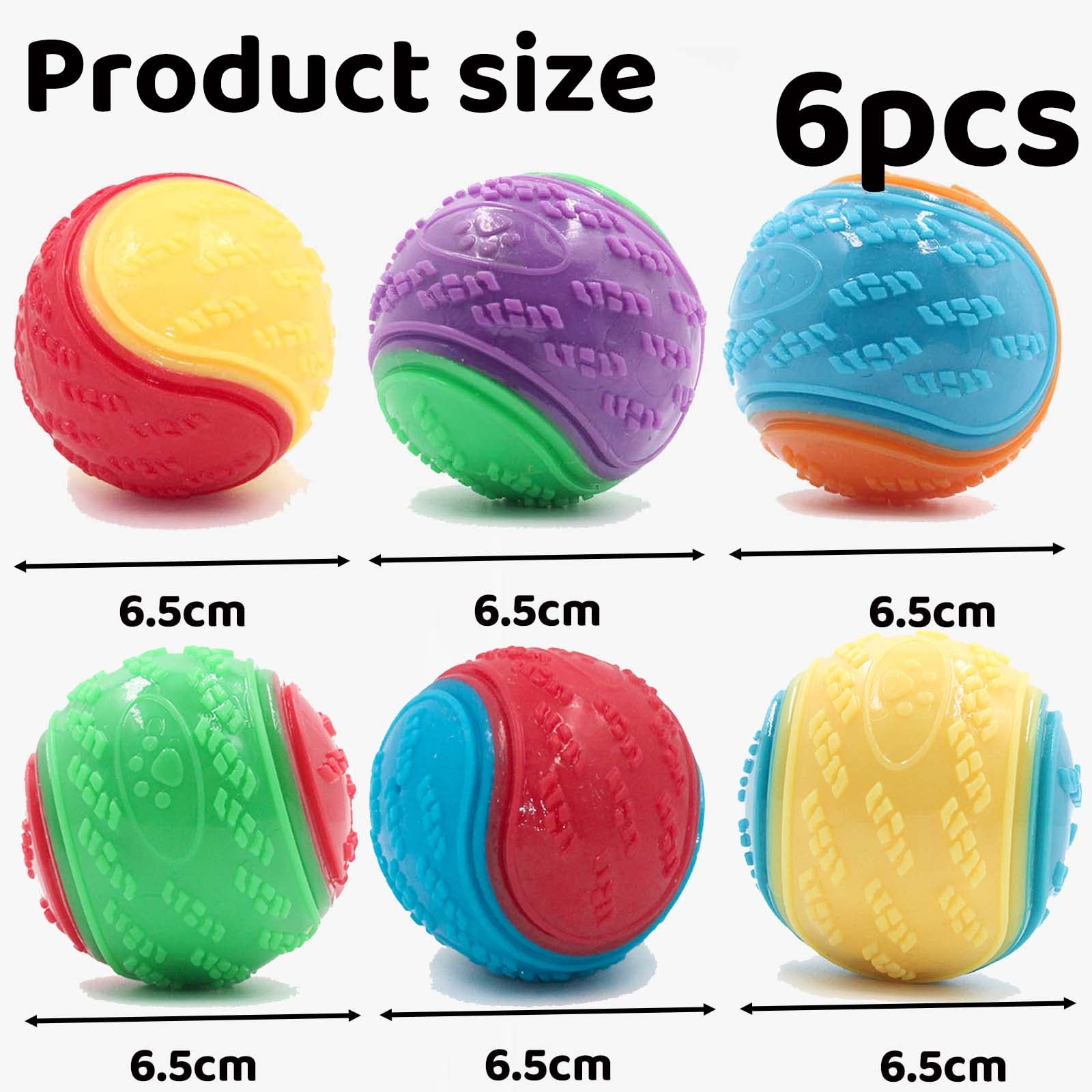 6Pcs Squeaky Dog Ball Toys - Teeth Cleaning & Chew Toys for Puppies, Interactive Pet Training Balls for Dogs - Perfect for Playtime, Training & Dental Health