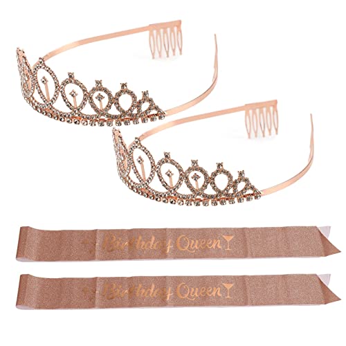 Sparkling Rose Gold Rhinestone Bridal Tiara - Lightweight Wedding Headpiece with Sash for Brides, Prom, Pageants & Special Occasions