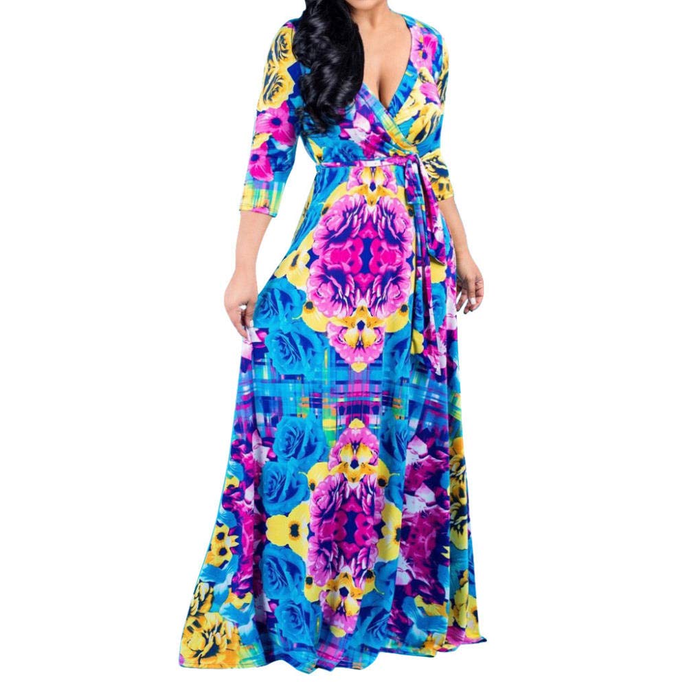 Eaeuuopy Women's Summer V-Neck Printed Casual Dress - Flowy Loose Bandage Dress for Women | Perfect for Beach, Vacation & Everyday Wear