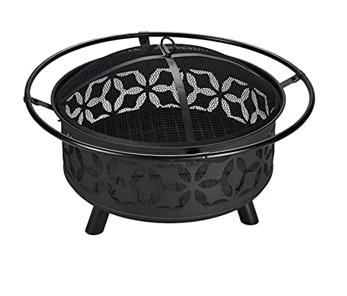 32in Black Wood Burning Fire Pit with Cooking Grill for Backyard, Outdoor Camping & BBQ - 24in Height, Perfect for Patio, Garden & Picnics
