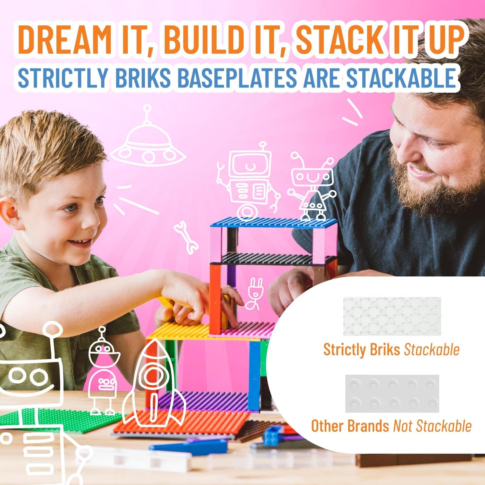 Strictly Briks Large 10x10 Inch White Stackable Baseplate - 100% Lego Compatible Building Bricks Base for Tables, Mats & DIY Projects - Perfect for Kids Playroom, Classroom & Creative Construction Scenes
