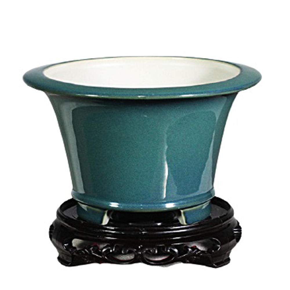 Handmade Green Ceramic Planter Pot with Drain Hole - Ø 20.5 cm x H 15.5 cm - Perfect for Bonsai, Succulents, Plants & Flowers - Ideal for Home Decor, Office Desk & Garden Arrangements